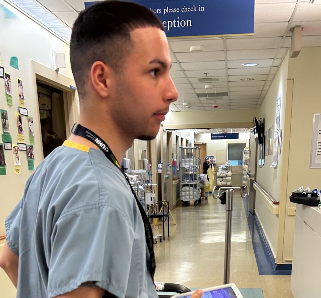 Daniel in the hospital hallway
